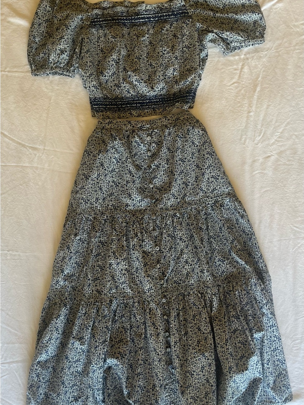 Madewell 2 Piece Floral Set Smocked Crop Top & Tiered Maxi Skirt 100% Cotton S